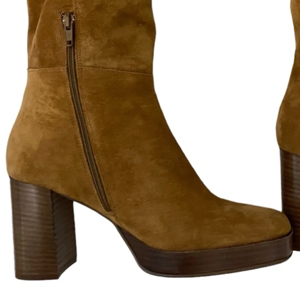 NWT FREE PEOPLE Suede Echo Platform Over The Knee Boots in Cognac